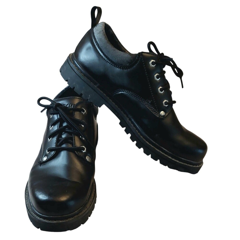 Skechers Ally Cat Black Leather Chunky Sole Oxford men's sz 11 Y2K Grunge Goth